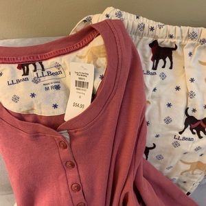 L.L. Bean pajama set, soft cotton top and flannel pants in sweet dog pattern